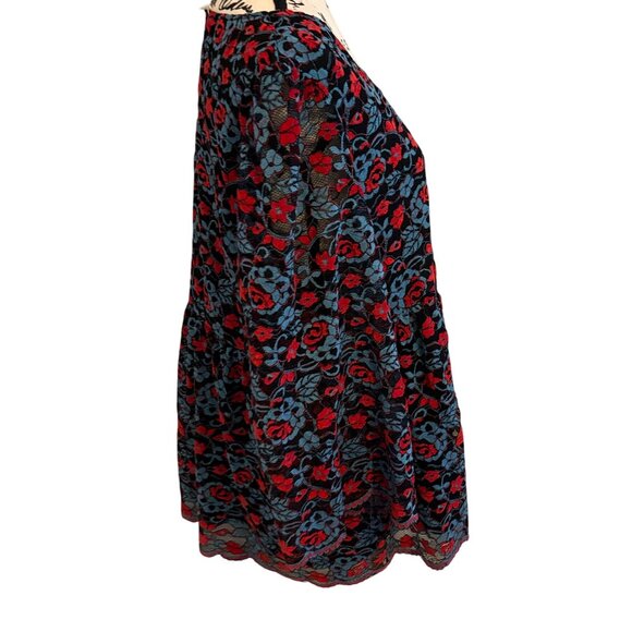 Suzanne Betro Weekends Floral Lace Lined Blouse Sz 1X Empire Waist Scalloped Edg - Picture 2 of 10